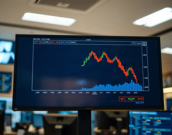 GBP/USD candlestick chart showing downward movement on a trading screen