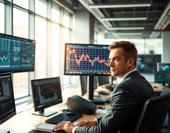 Trader analyzing GBP/USD decline on financial terminal during market volatility