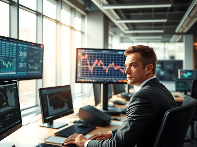 Trader analyzing GBP/USD decline on financial terminal during market volatility