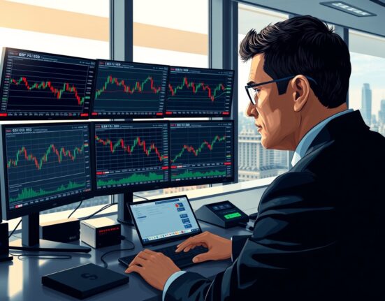 Professional forex trader analyzing GBP/USD currency pair movements on trading terminal