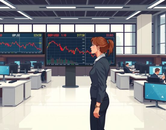 Trader analyzes GBP/USD currency pair slump on trading terminal after strong US jobs report.