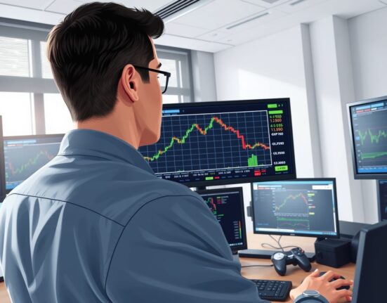 Financial analyst monitoring GBP/USD exchange rate approaching 1.3590 on trading screens