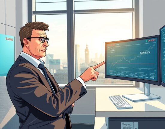 Financial analyst examines GBP/USD exchange rate and UK GDP data showing stagflation risks