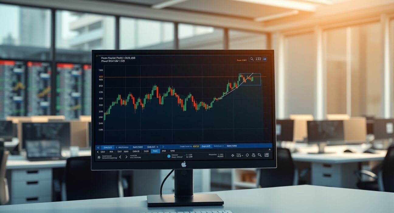 GBP/USD forex chart analysis showing the pair holding above 1.32 on a trading desk monitor.