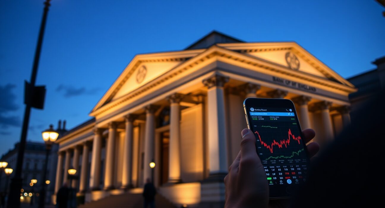 Bank of England building during significant monetary policy announcement affecting GBP/USD exchange rate