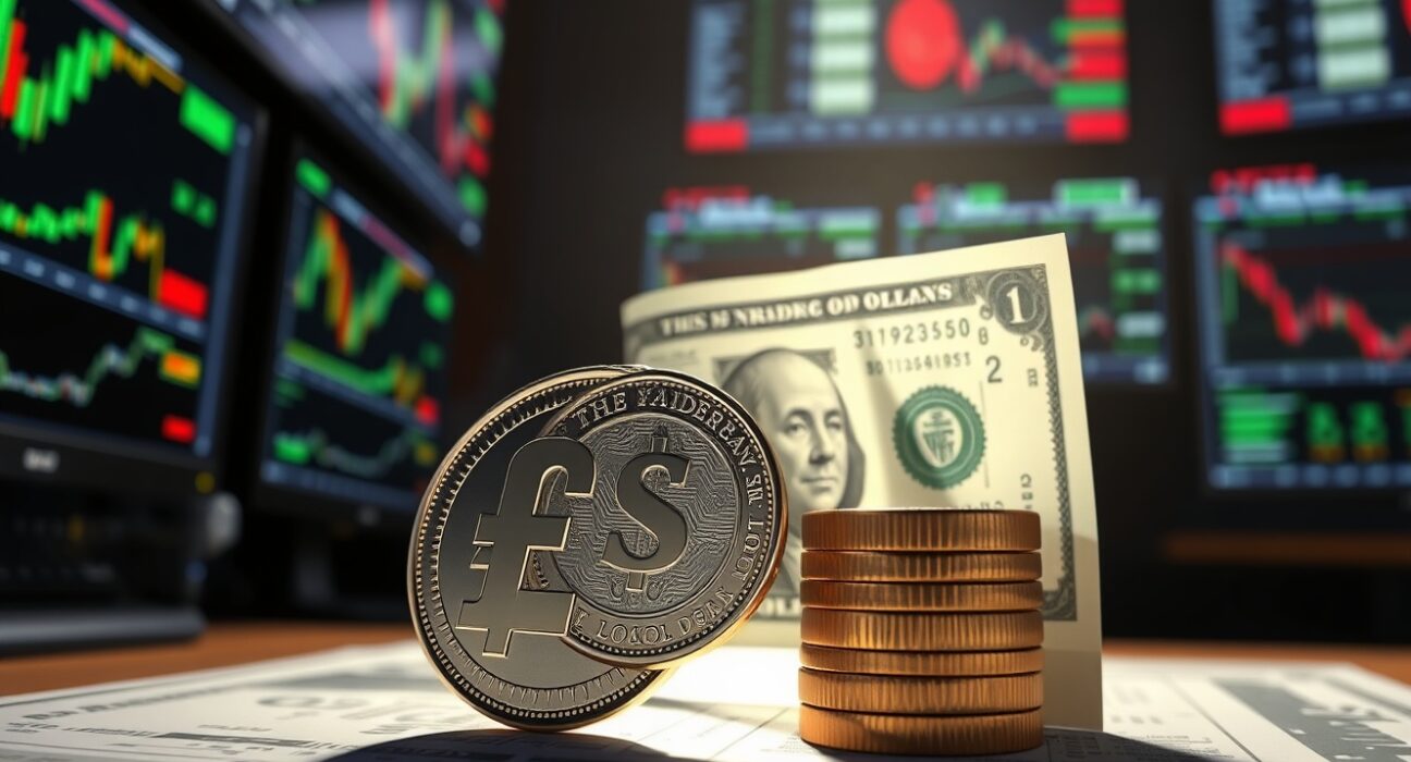GBP/USD surges past 1.3600 as Yen intervention batters Dollar, illustrating the forex market shift with pound and dollar coins.