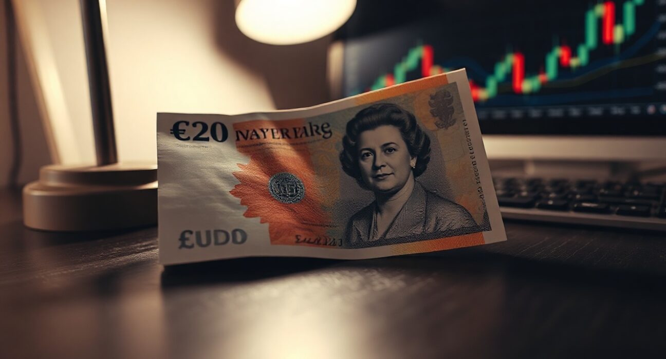 British pound and US dollar banknotes on a desk, representing GBP/USD forex trading