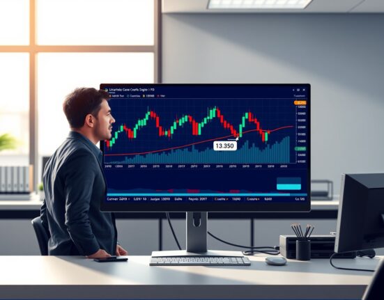 Forex trader analyzing GBP/USD technical charts with key 1.3350 resistance level highlighted.