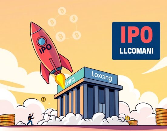 A vibrant cartoon illustration showing a Gemini IPO rocket launching, symbolizing a major step for the crypto exchange and its significant Ripple RLUSD loan.