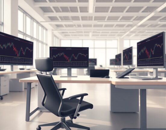 Empty workstation at Gemini cryptocurrency exchange following significant staff layoffs and restructuring.