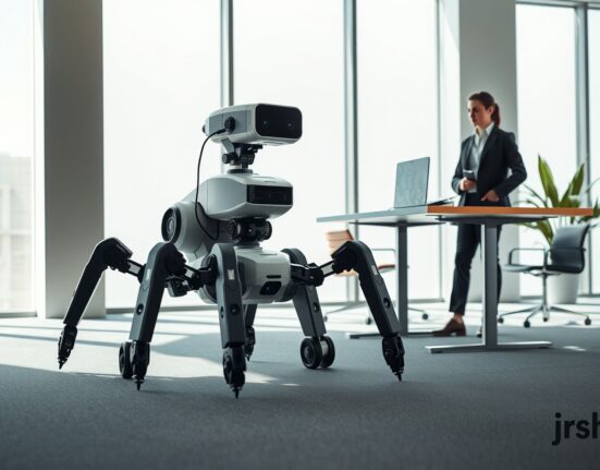 Quadrupedal robot navigates an office, controlled by AI trained on video game data