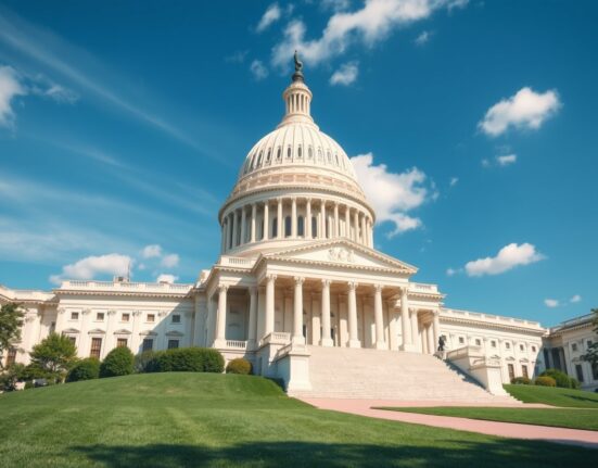 U.S. Capitol building on a sunny day, representing the legislative backdrop for stablecoin regulation under the GENIUS Act.