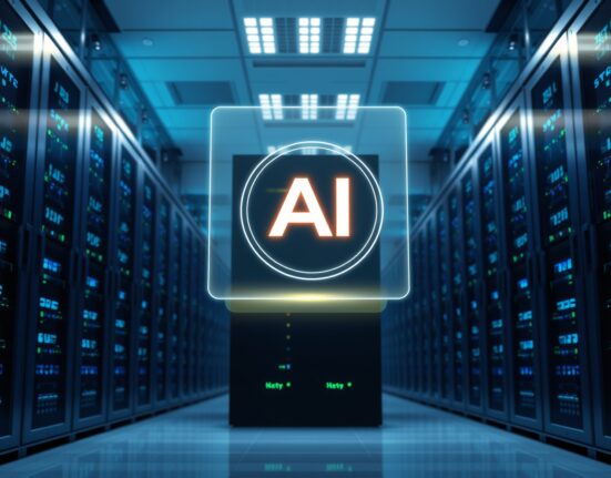 Gensyn launches native token AI with holographic token symbol in a modern data center