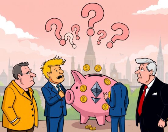 German political debate about crypto tax exemption with cryptocurrency symbols