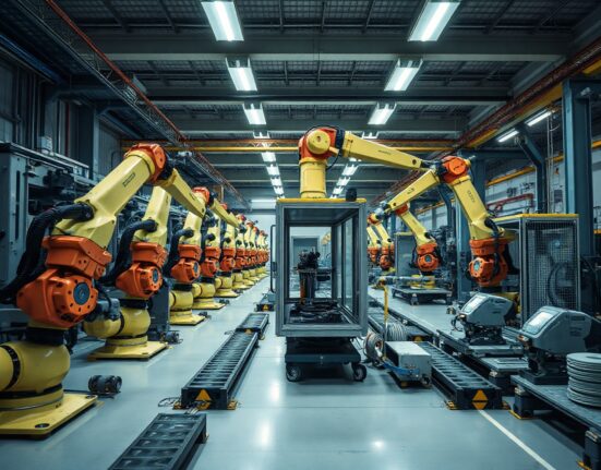 Modern automated machinery inside a German factory, representing the June factory orders surge.