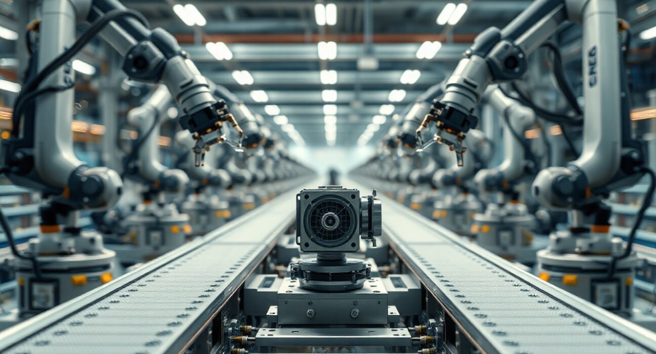 Modern German factory floor with automated machinery in operation