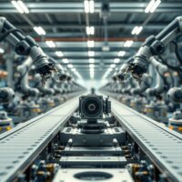 Modern German factory floor with automated machinery in operation