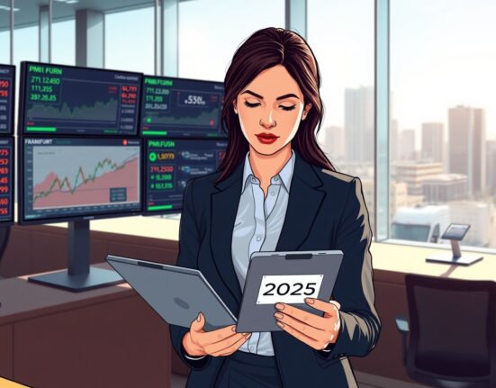 Financial analyst examines German flash PMI data and EUR/USD rates for April 2025 forecasting