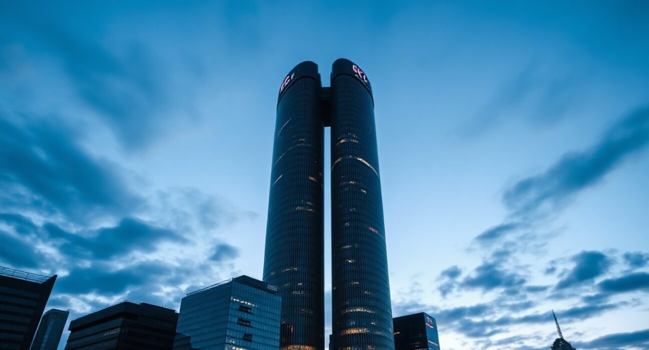Frankfurt skyline with European Central Bank building at dusk, symbolizing German bond market movements.