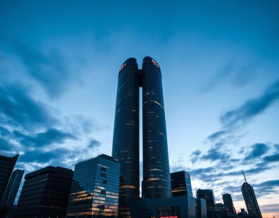 Frankfurt skyline with European Central Bank building at dusk, symbolizing German bond market movements.