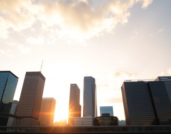 Frankfurt skyline at dawn representing German economic sentiment and ZEW survey results.