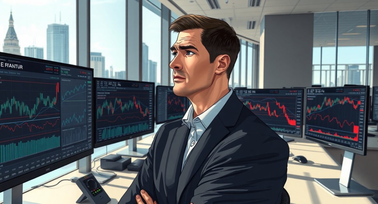 German financial analyst reviewing ZEW economic sentiment data showing negative indicator