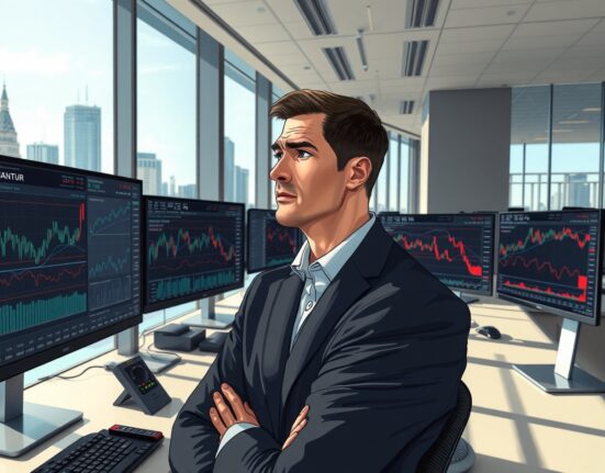 German financial analyst reviewing ZEW economic sentiment data showing negative indicator