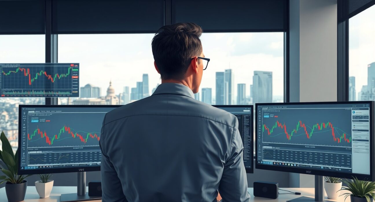 Financial analyst in Frankfurt monitoring the German ZEW survey data and its effect on EUR/USD currency pair.