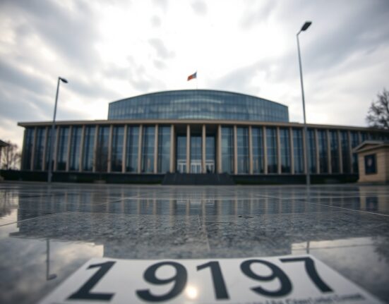 German Chancellery building under overcast sky, symbolizing policy reform and economic analysis.