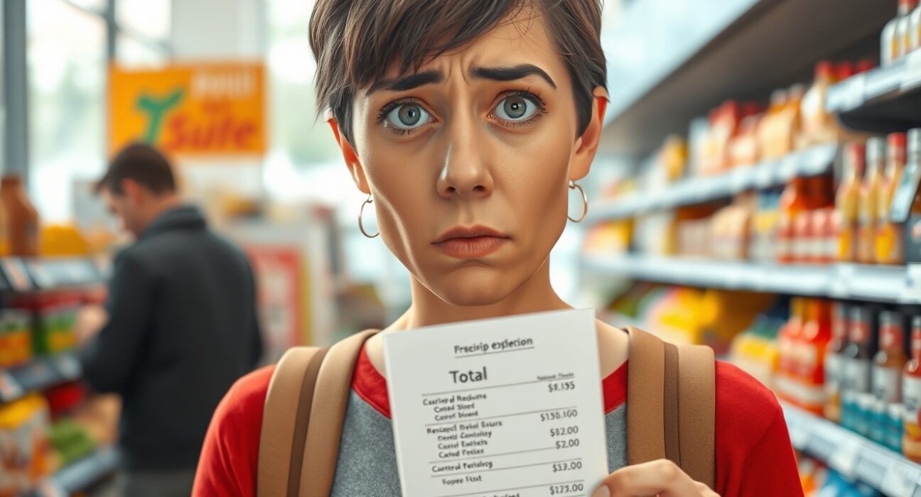 A German consumer looks at a shopping receipt showing higher prices, representing the Germany CPI inflation rise to 2.9% in April.