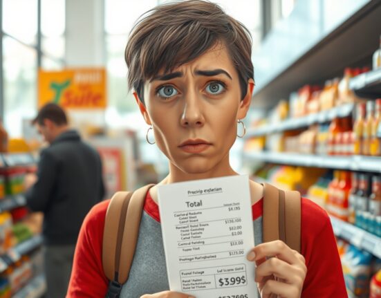 A German consumer looks at a shopping receipt showing higher prices, representing the Germany CPI inflation rise to 2.9% in April.