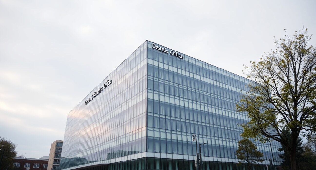 German Federal Statistical Office building in Wiesbaden on a cloudy day