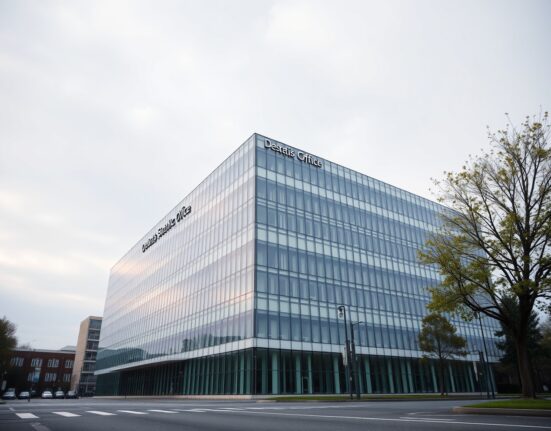 German Federal Statistical Office building in Wiesbaden on a cloudy day