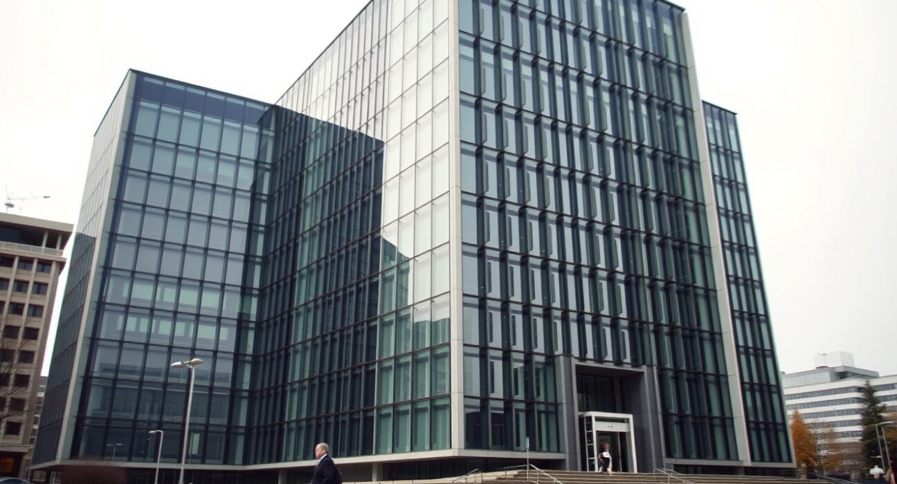 European Central Bank headquarters in Frankfurt, Germany, on a cloudy day, representing Eurozone monetary policy.