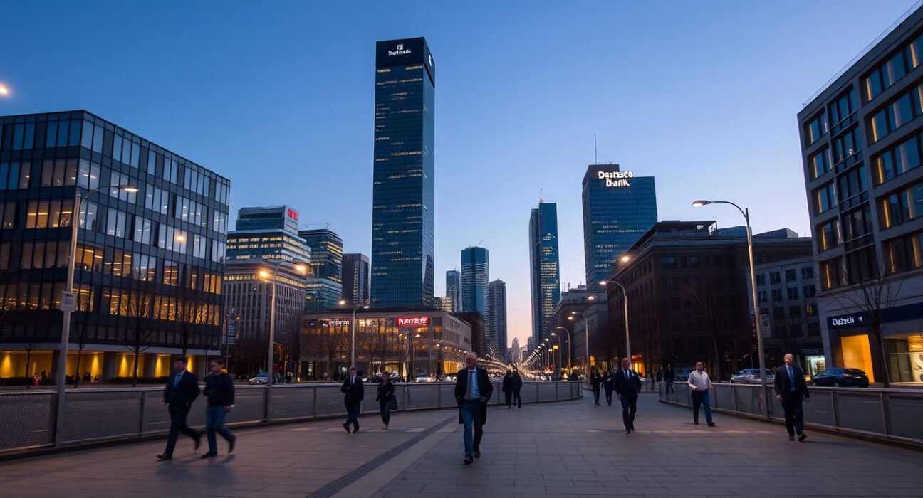 Deutsche Bank analysis of Germany's delayed economic recovery in Frankfurt financial district