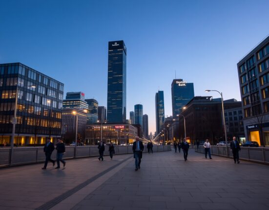 Deutsche Bank analysis of Germany's delayed economic recovery in Frankfurt financial district