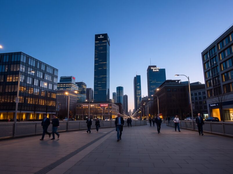 Deutsche Bank analysis of Germany's delayed economic recovery in Frankfurt financial district