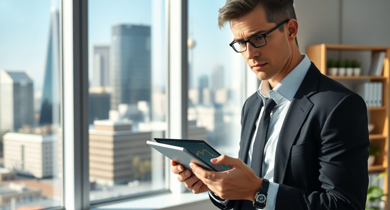 German executive analyzing economic data showing Germany's Ifo Business Climate Index decline