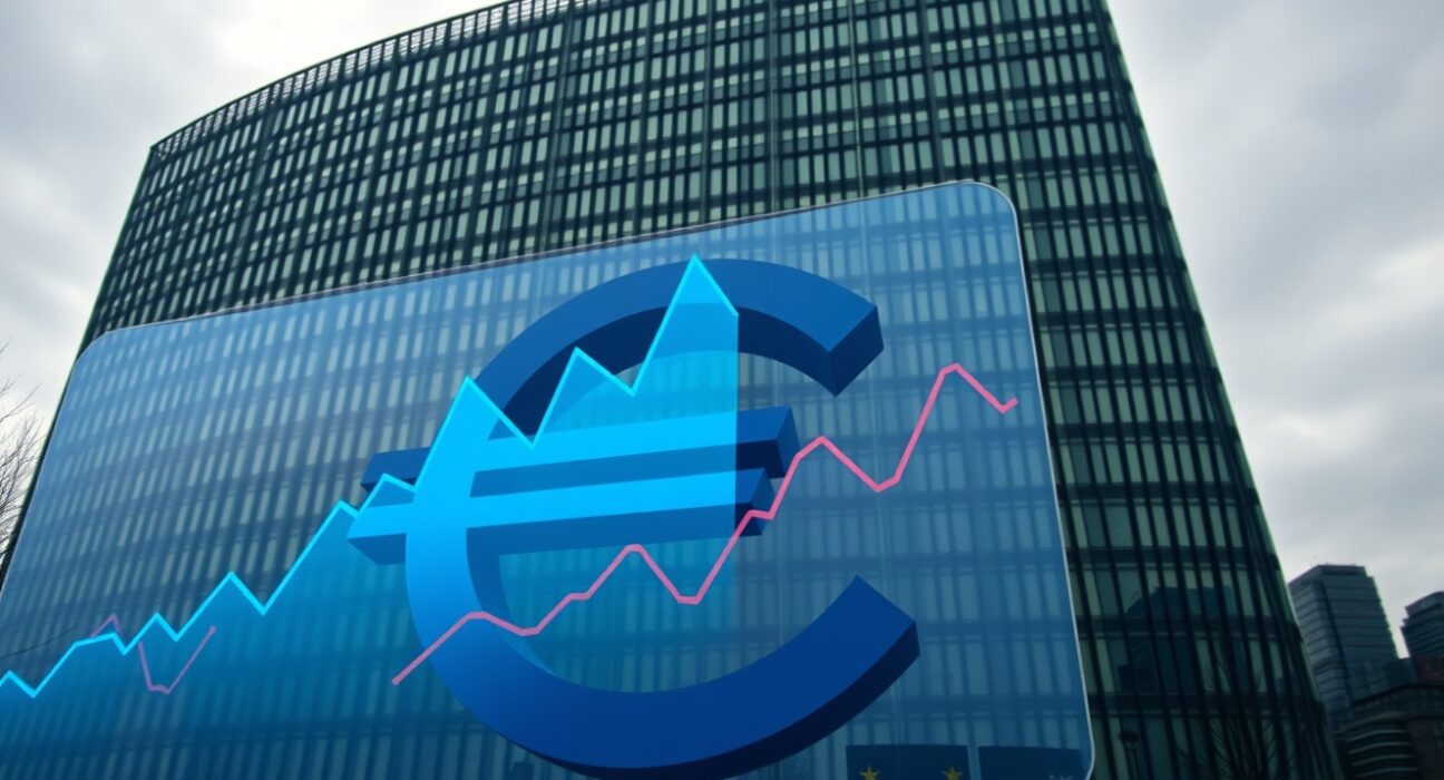 European Central Bank Frankfurt headquarters with energy price charts overlay representing Germany's inflation pressure