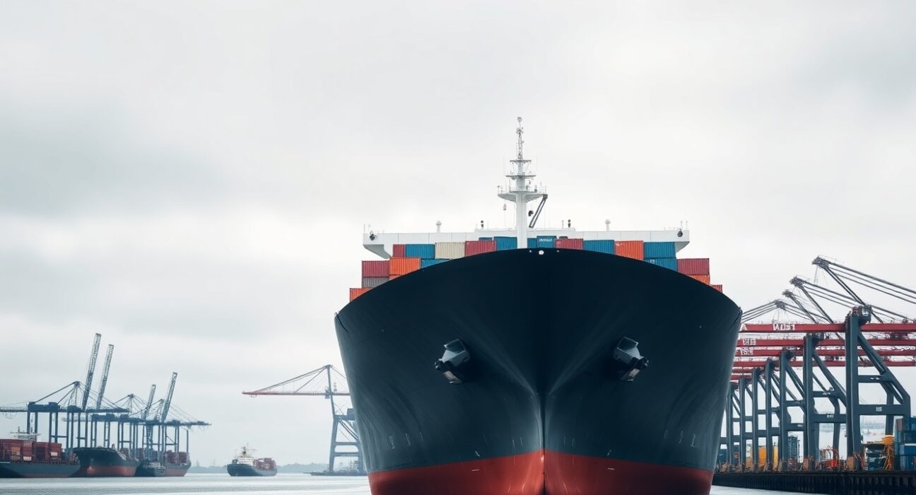 Germany's export challenges symbolized by container ship at Hamburg port