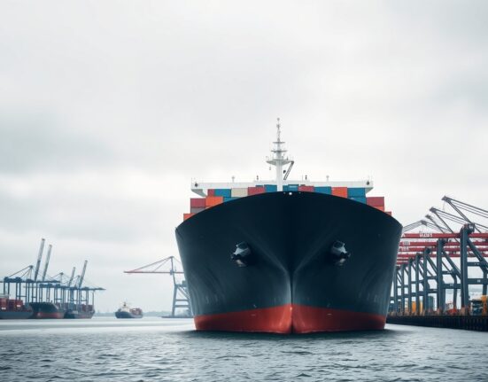 Germany's export challenges symbolized by container ship at Hamburg port
