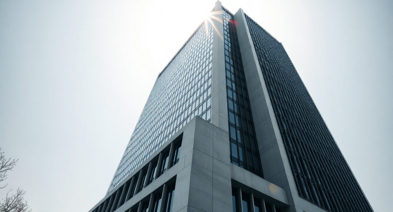 European Central Bank headquarters in Frankfurt, Germany, on a clear day.