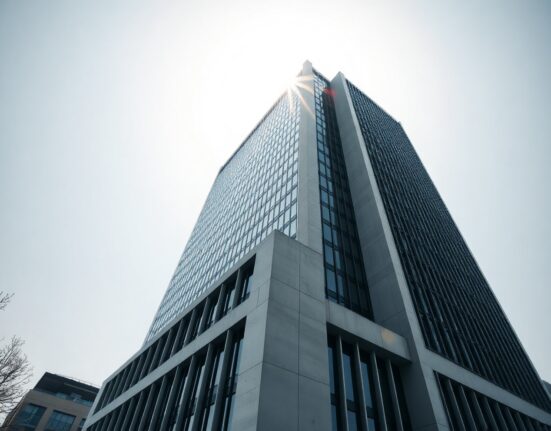 European Central Bank headquarters in Frankfurt, Germany, on a clear day.