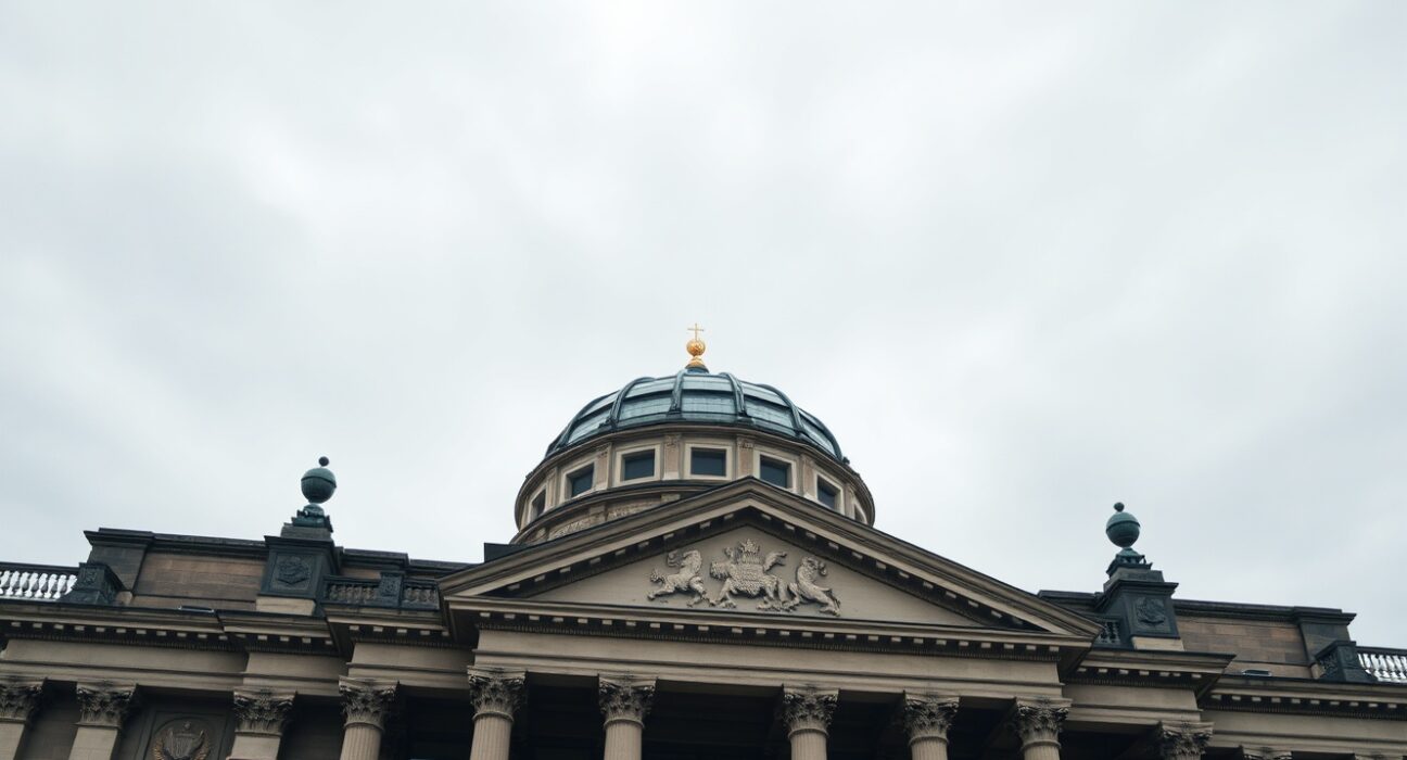 German Reichstag building under overcast sky symbolizing fiscal stability and economic resilience.