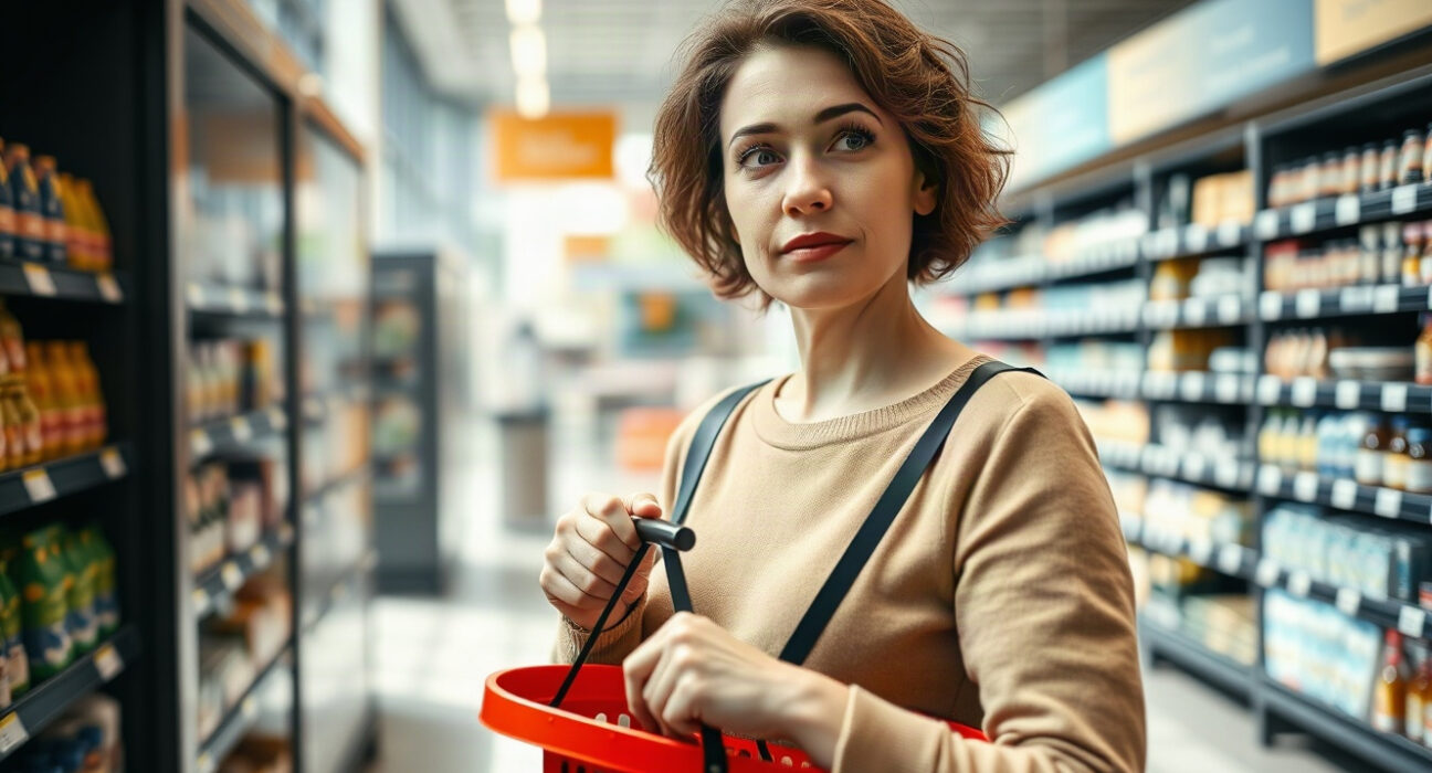 German shopper in a supermarket with a basket, reflecting consumer confidence in September 2025