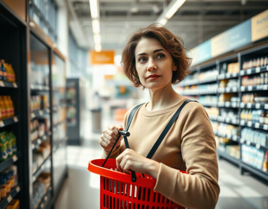 German shopper in a supermarket with a basket, reflecting consumer confidence in September 2025