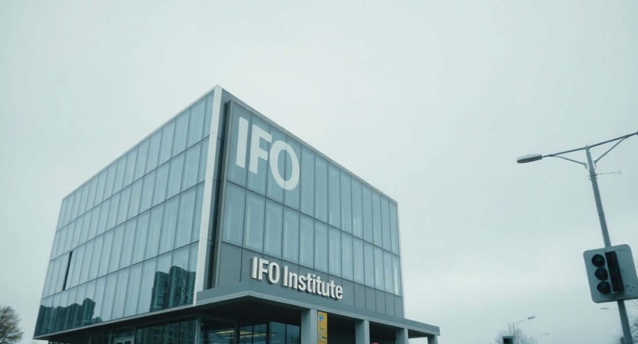 IFO Institute building in Munich, Germany, on a cloudy day, representing the release of the Business Climate Index.