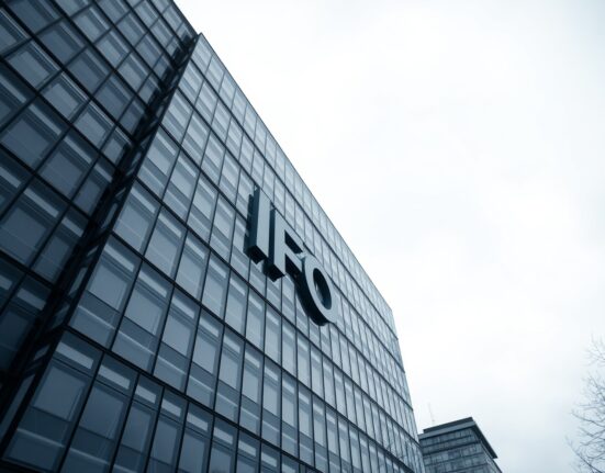 Exterior of the IFO Institute building in Munich on a cloudy day.