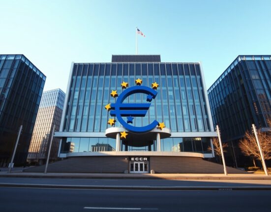 European Central Bank headquarters in Frankfurt, Germany, on a clear day.