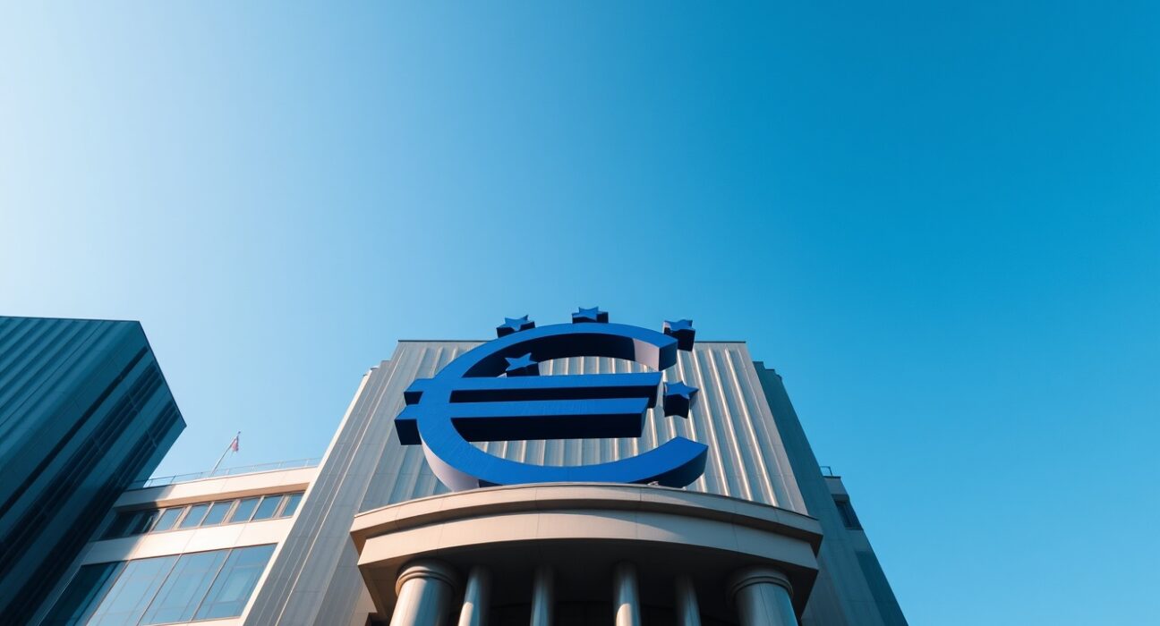ECB headquarters in Frankfurt on a clear day, representing eurozone monetary policy and inflation data.